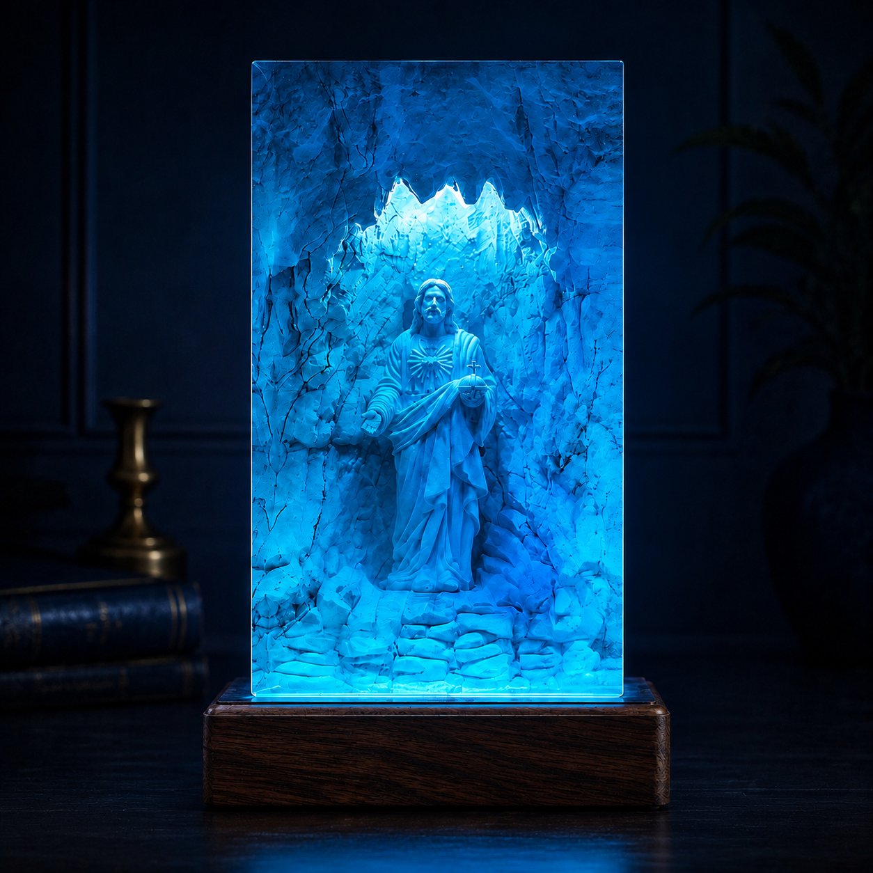 Sacred Heart Jesus Epoxy Lamp, Catholic LED Night Light, Christian Religious Home Decor, Blue Jesus Prayer Room Lamp, Faith Gift EPOXY07