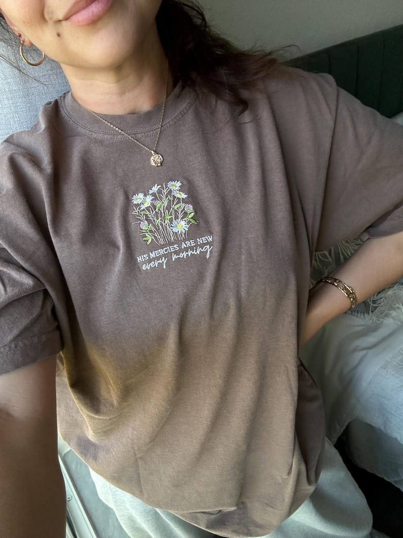 His Mercies Are New Every Morning Embroidered Shirt, Floral Christian Bible Verse Shirt, Faith Gift N1EMS06
