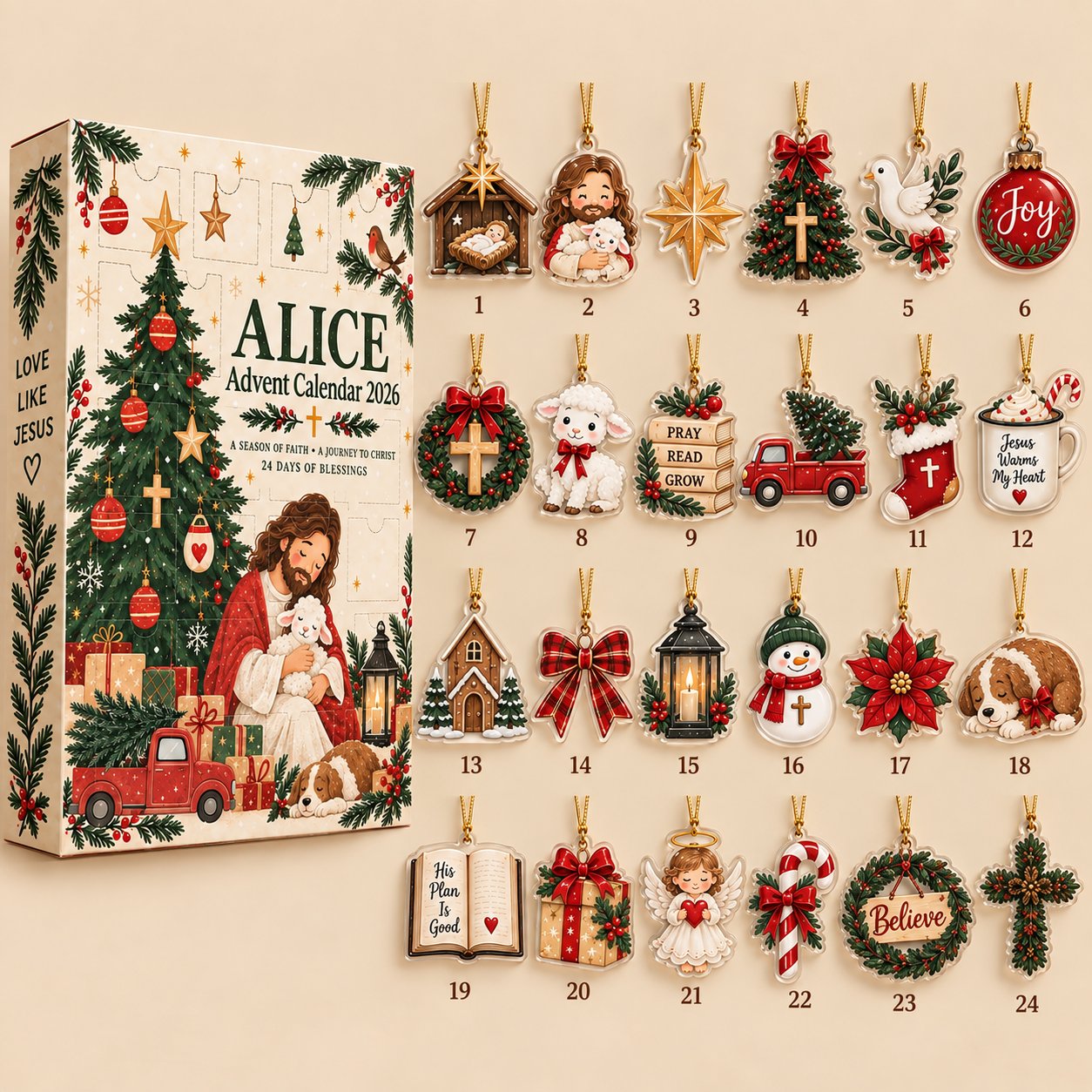 Personalized Christian Time Advent Calendar 2026, Jesus Christmas Advent Calendar, 24 Days Faith Countdown, Religious Christmas Gift, Family Christmas Gifts ACG06