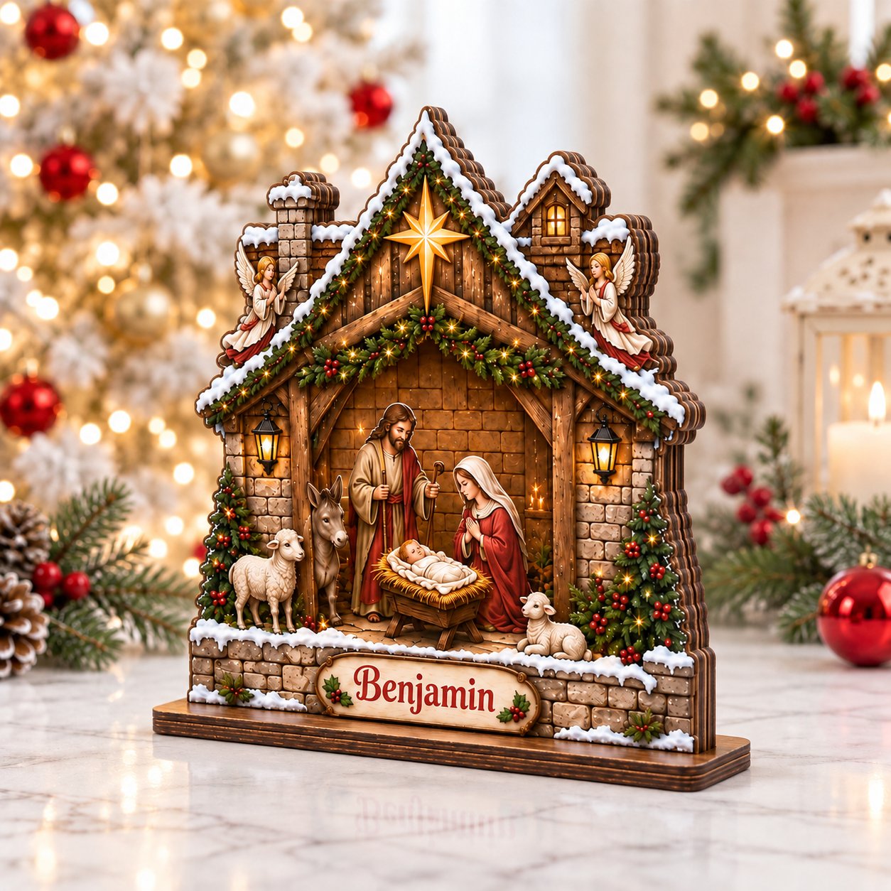 Personalized Nativity Christmas Wooden Sign, Baby Jesus Birth Scene Decor, Rustic Farmhouse Christian Holiday Decoration, Religious Christmas Gift WSXM06