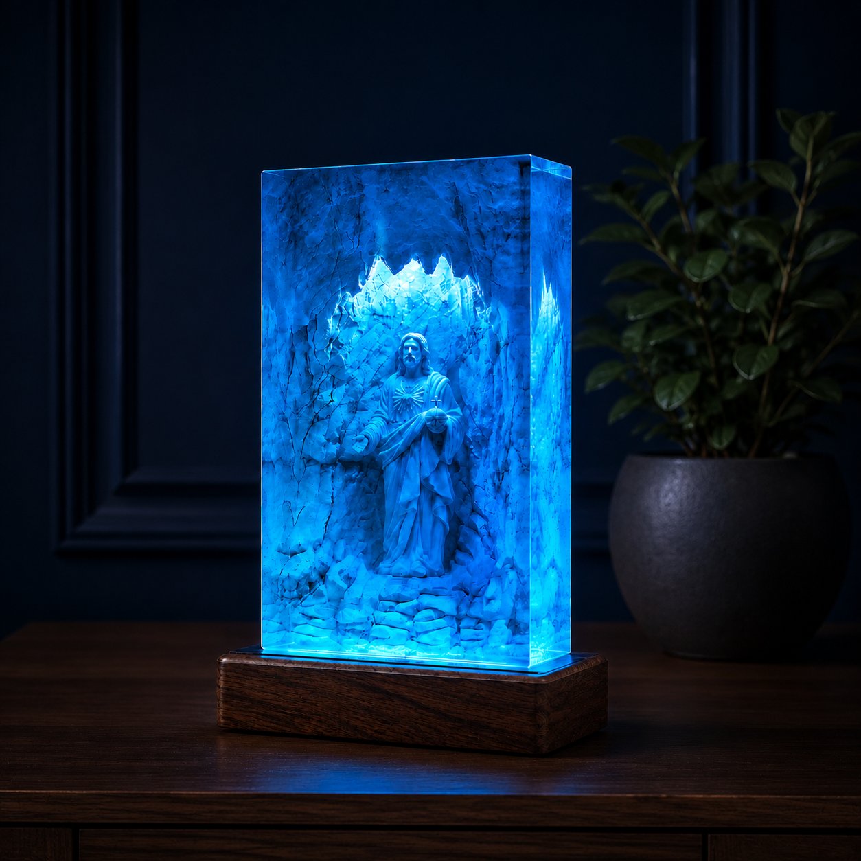 Sacred Heart Jesus Epoxy Lamp, Catholic LED Night Light, Christian Religious Home Decor, Blue Jesus Prayer Room Lamp, Faith Gift EPOXY07