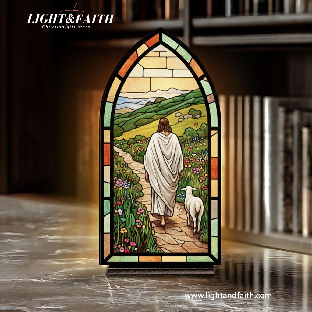 Jesus the Good Shepherd Book Nook, Stained Glass Style Acrylic Decor, Christian Gift, Religious Home Decoration, Faith Art Display BNLAF07