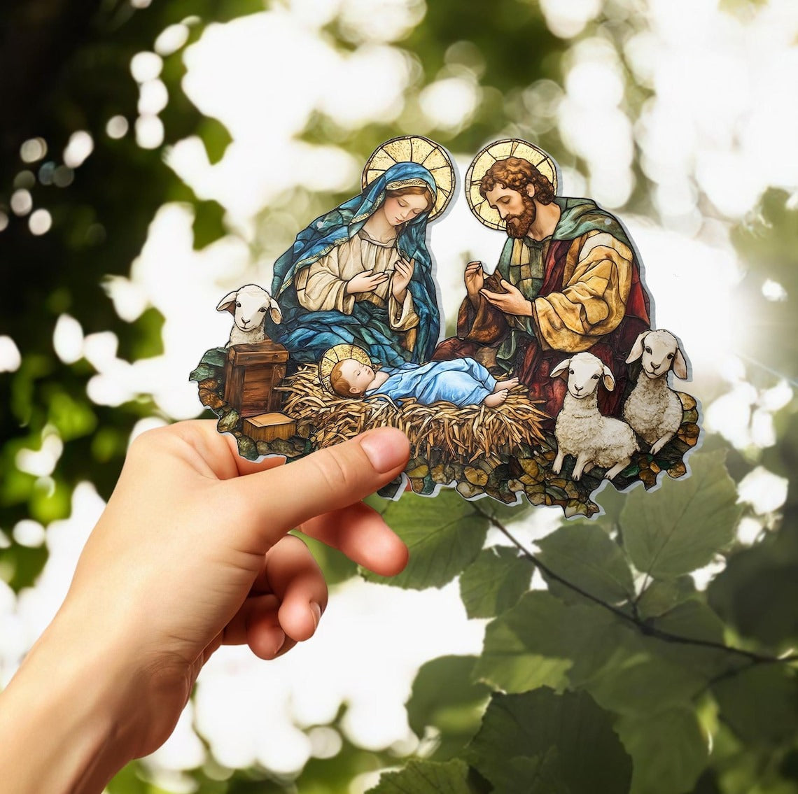 Faux Stained Acrylic Christian Window Hanging, Nativity Scene Suncatcher, Nativity Jesus Christ Decoration,Religious.