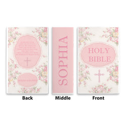 Personalized Christian Ceramic Book Vase, Holy Bible Design with Cross and Flowers, Baptism or Easter Gift CBLAF06
