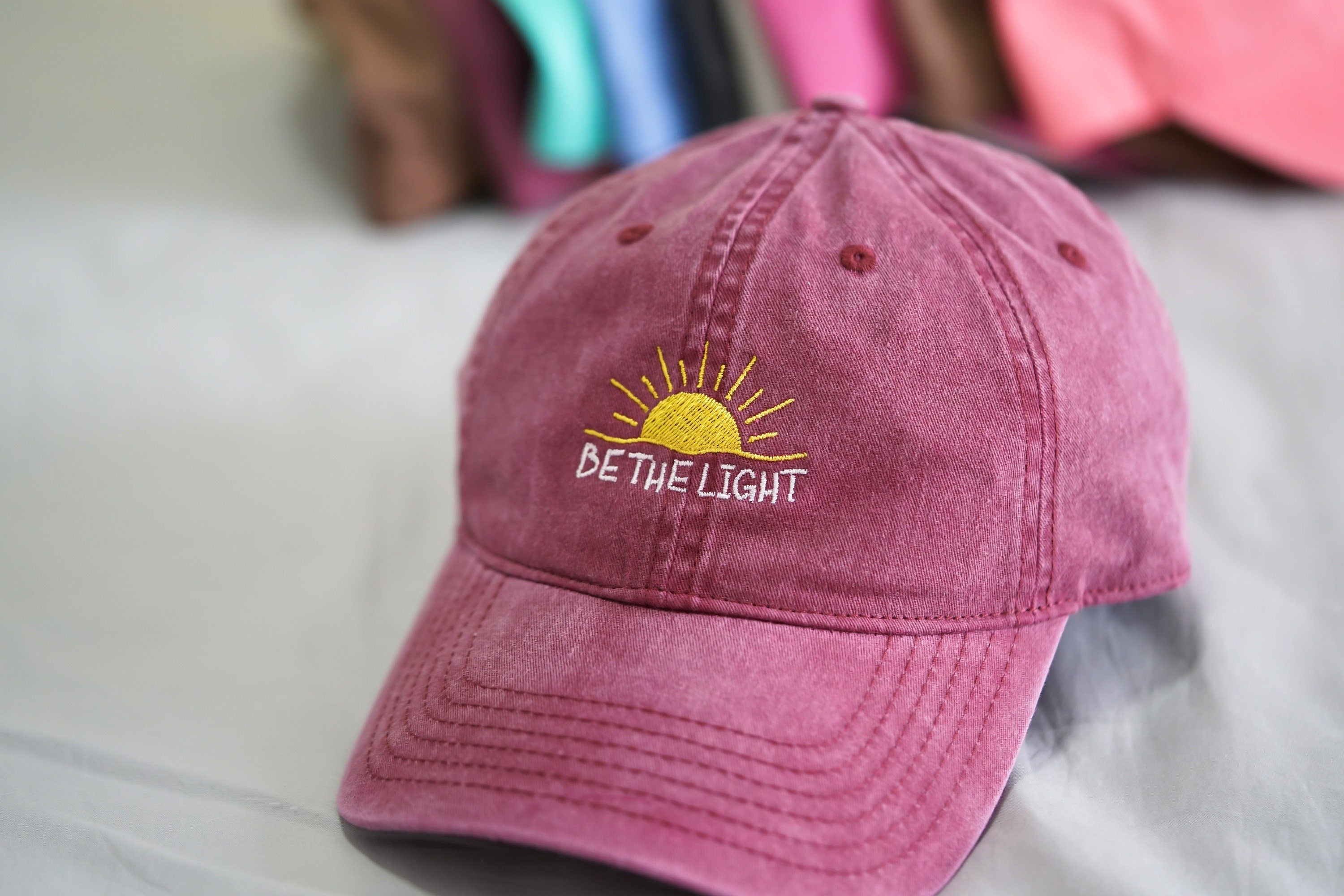 Be The Light Embroidered Hat, Vintage Washed Baseball Cap, Christian Faith Sun Hat, Inspirational Quote Dad Hat LAFH07