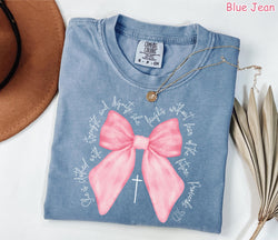 Comfort Colors® Coquette Christian Shirt Pink Bow Faith Shirt Bible Verse Shirt Womens Christian Gifts Religious Women Gift Jesus Apparel