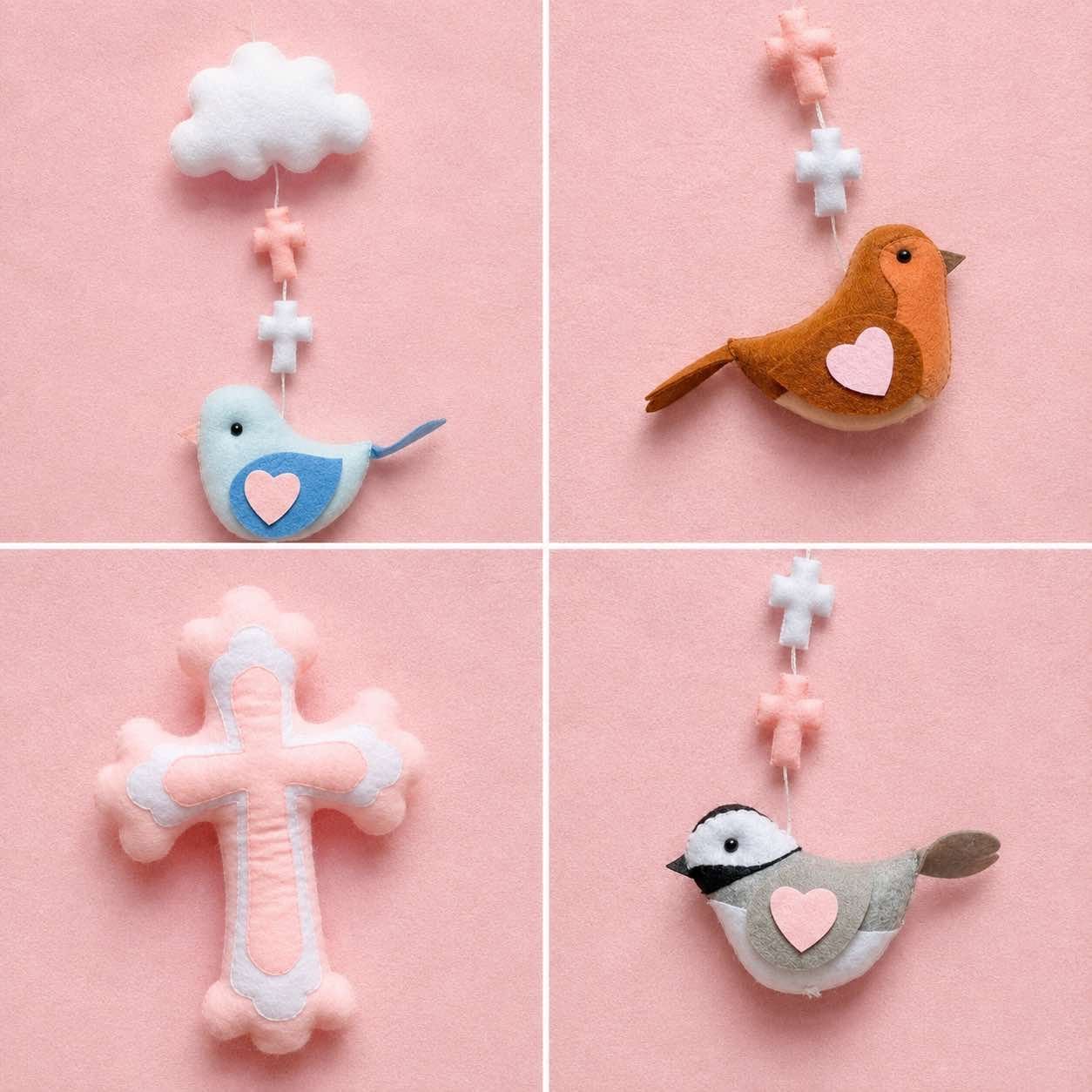Personalized Cross And Bird Felt Baby Mobile, Handmade Christian Felt Crib Mobile, Christian Nursery Decor, Neutral Crib Mobile, Baby Baptism Gift FELTBMB18