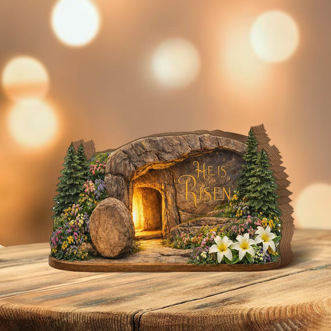 He Is Risen Easter Block Sign, Empty Tomb Scene, Christian Table Decor, Religious Home Display, Pastor Gift