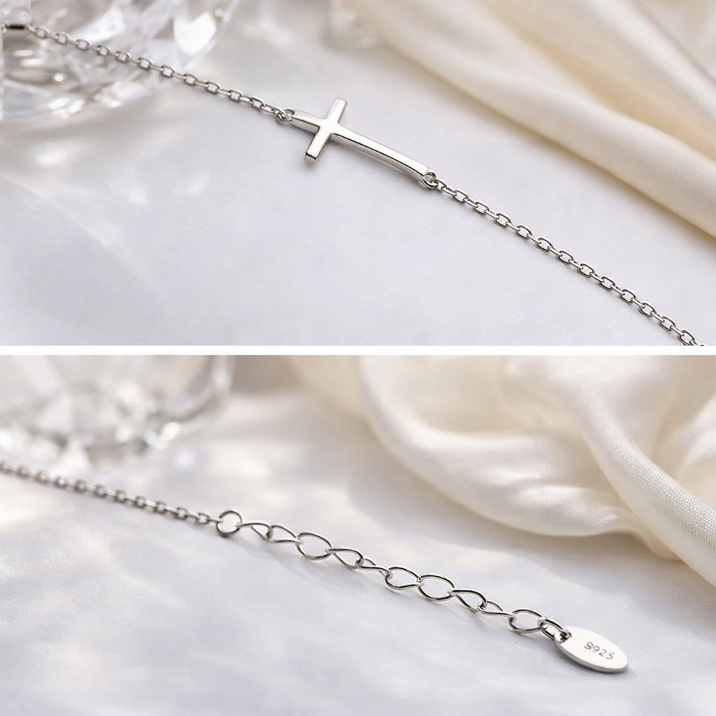 Minimalist Silver Cross Bracelet for Women, Adjustable Christian Bracelet, Catholic Faith Jewelry, Elegant Religious Gift, Delicate Cross Wrist Bracelet