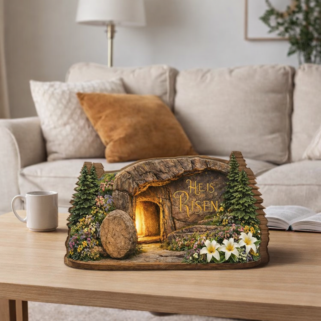 He Is Risen Easter Block Sign, Empty Tomb Scene, Christian Table Decor, Religious Home Display, Pastor Gift