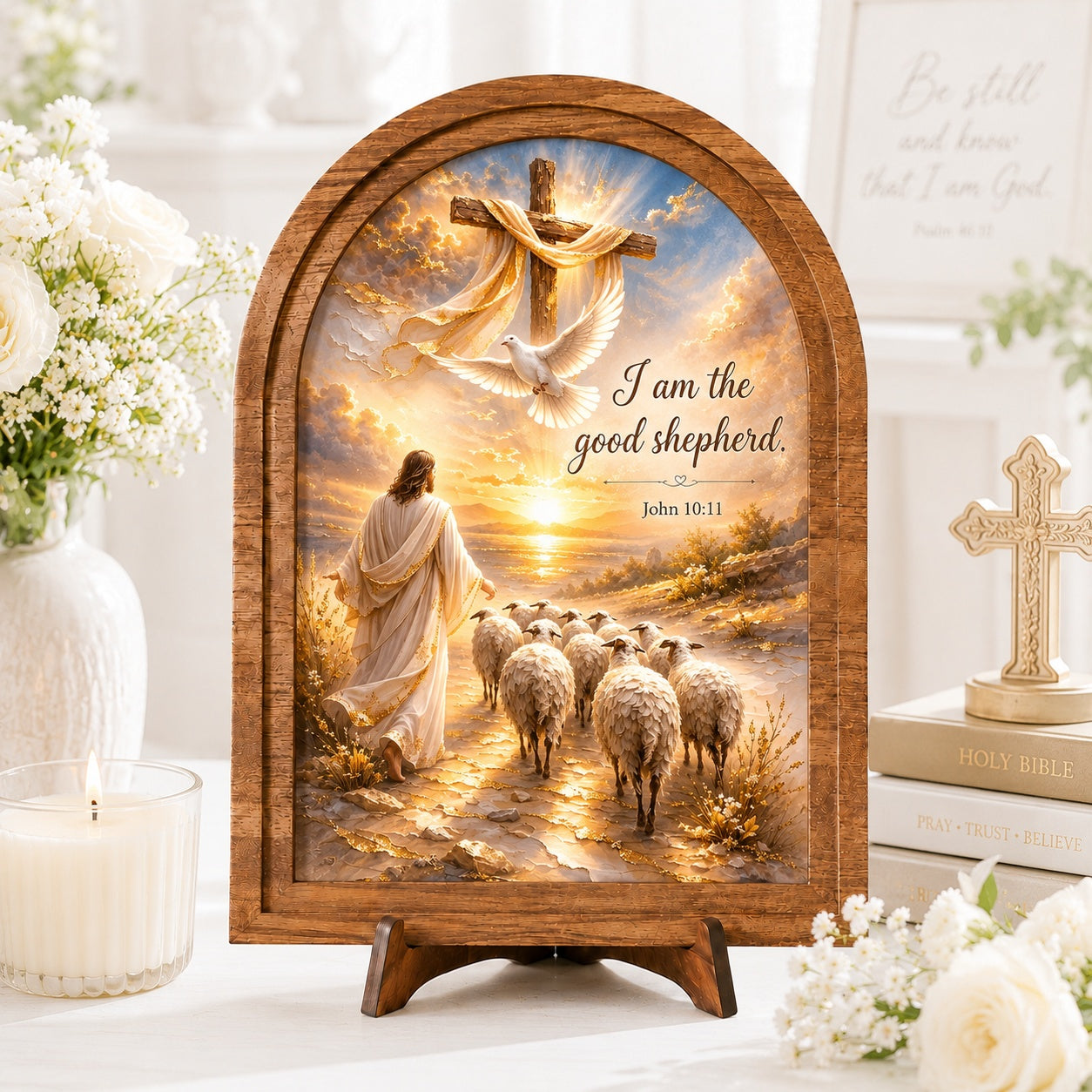 I Am The Good Shepherd - John 10:11 Wood Framed Sign, Christian Sign Decor, Religious Home Gift WS07