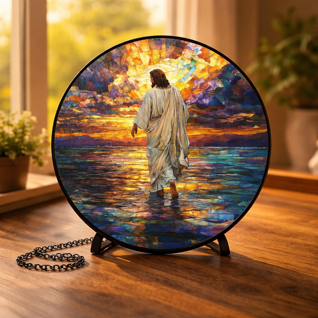 Jesus Walking on Water Stained Glass Suncatcher, Christian Window Hanging, Religious Sun Catcher, Faith Home Decor, Biblical Gift, Easter Decor SCLAF16
