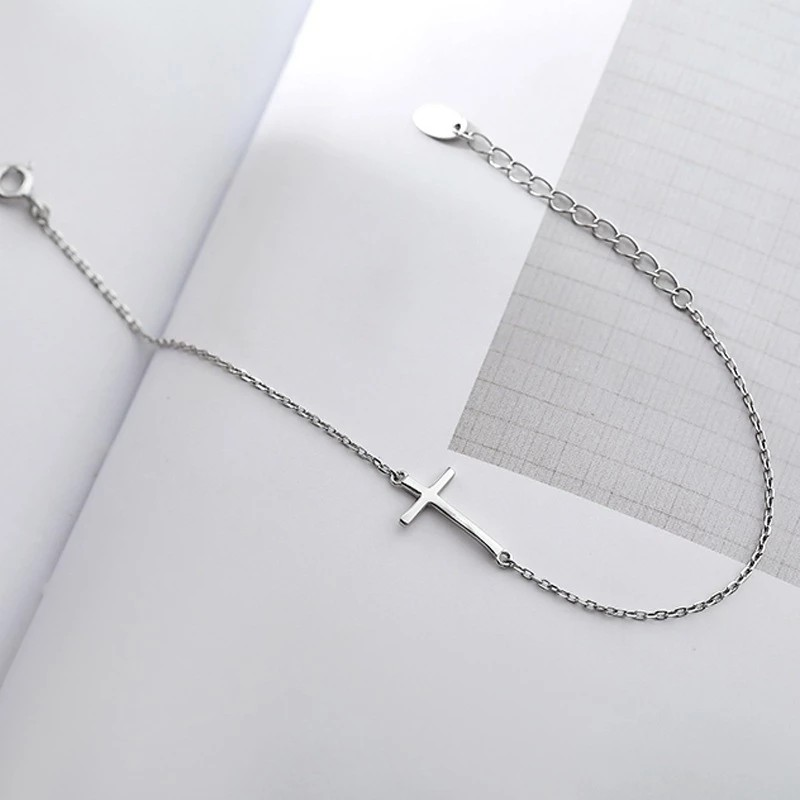 Minimalist Silver Cross Bracelet for Women, Adjustable Christian Bracelet, Catholic Faith Jewelry, Elegant Religious Gift, Delicate Cross Wrist Bracelet