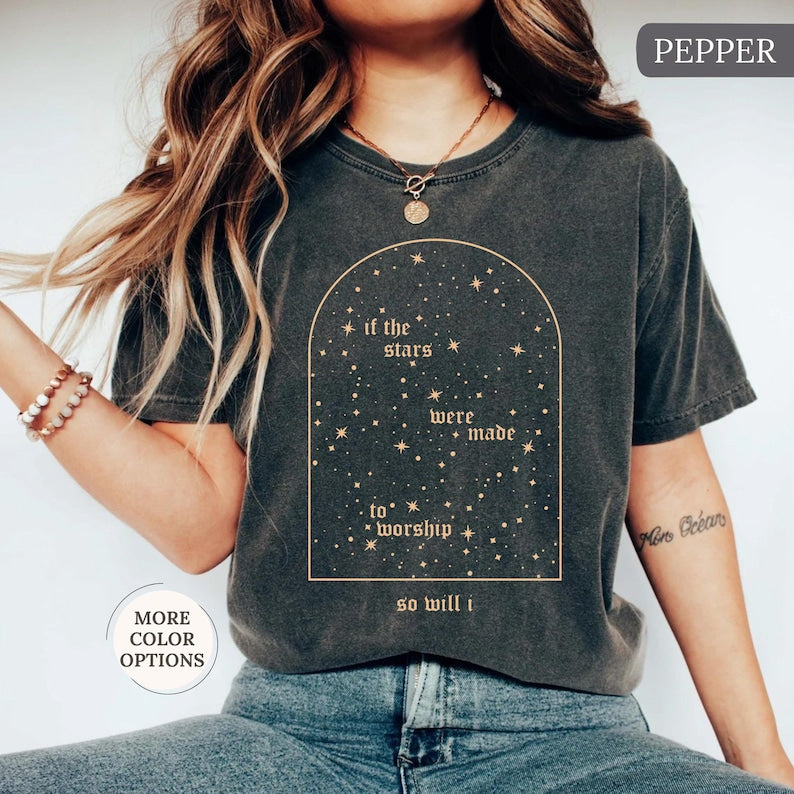 Comfort Colors Christian Shirt, If The Stars Were Made To Worship So Will I Shirt, Boho Bible Verse Tee, Religious Gifts, Faith Apparel CFS07