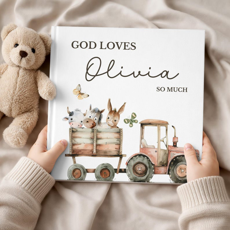 Personalized God Loves You So Much - Book With Name, Farm Book For Kid, Baptism Gift, Custom Bible Storybook For Toddlers, Baptism Gift for Boy or Girl, Bedtime Keepsake BOOK07