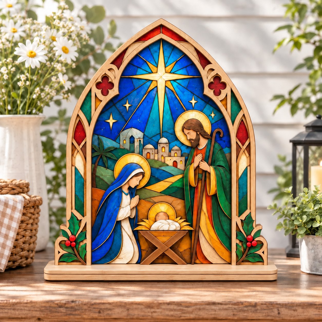 Nativity Christmas 2D Flat Sign, Wooden Jesus Birth Scene Sign, Christian Holiday Home Decoration, Christmas Shelf Sitter Gift WSXM07