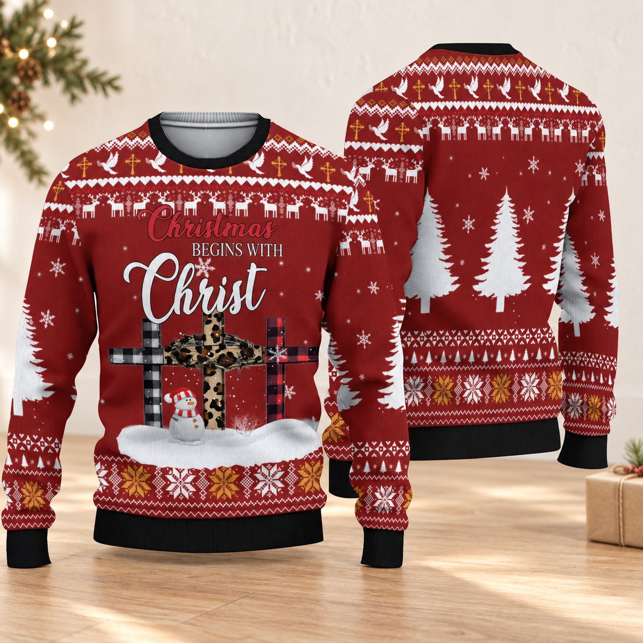 Christmas Begins with Christ Ugly Sweater, Christian Christmas Sweatshirt, Jesus Holiday Pullover, Religious Faith Gift, Holiday Family Shirt XMASUS07