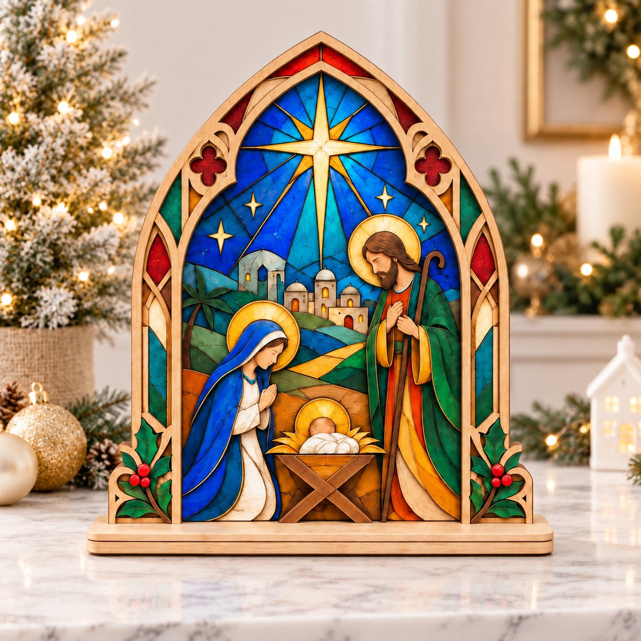 Nativity Christmas 2D Flat Sign, Wooden Jesus Birth Scene Sign, Christian Holiday Home Decoration, Christmas Shelf Sitter Gift WSXM07