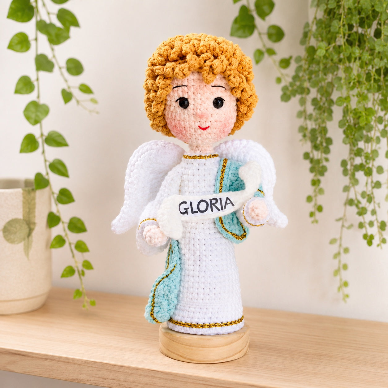 Angel Doll Handmade Crochet, Guardian Angel Doll, Religious Faith Gift, Religious Keepsake Baptism Gift, Prayer Room Decor CR07