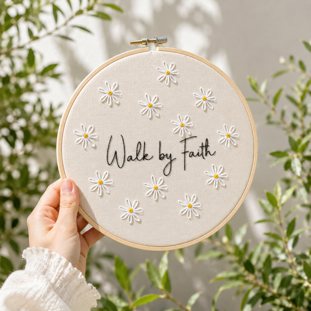 Walk By Faith Embroidered Keepsake Baptism Hoop Art, Embroidered Baby Hoop, Personalized Baby Baptism Name Sign, Daisy Floral Hoop, Faith Hanging Decor Gift EHA24