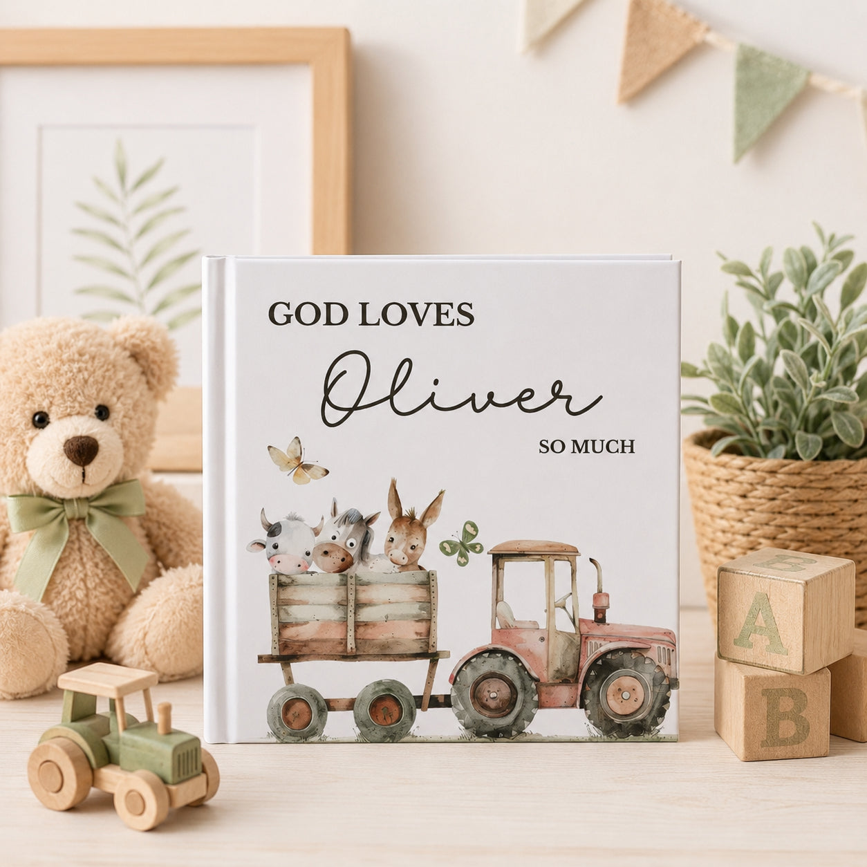 Personalized God Loves You So Much - Book With Name, Farm Book For Kid, Baptism Gift, Custom Bible Storybook For Toddlers, Baptism Gift for Boy or Girl, Bedtime Keepsake BOOK07