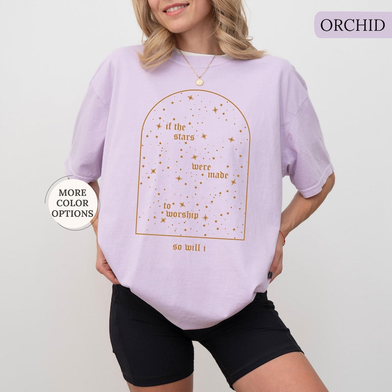 Comfort Colors Christian Shirt, If The Stars Were Made To Worship So Will I Shirt, Boho Bible Verse Tee, Religious Gifts, Faith Apparel CFS07