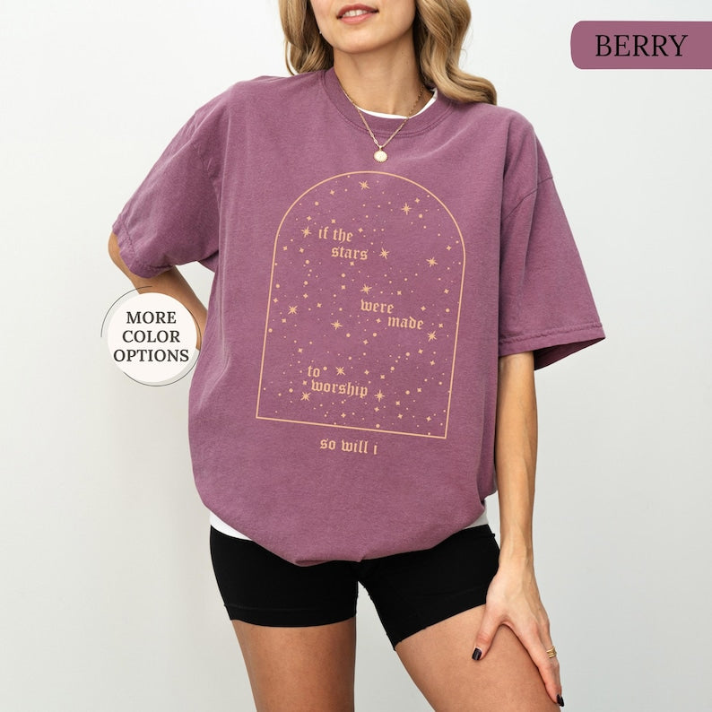 Comfort Colors Christian Shirt, If The Stars Were Made To Worship So Will I Shirt, Boho Bible Verse Tee, Religious Gifts, Faith Apparel CFS07