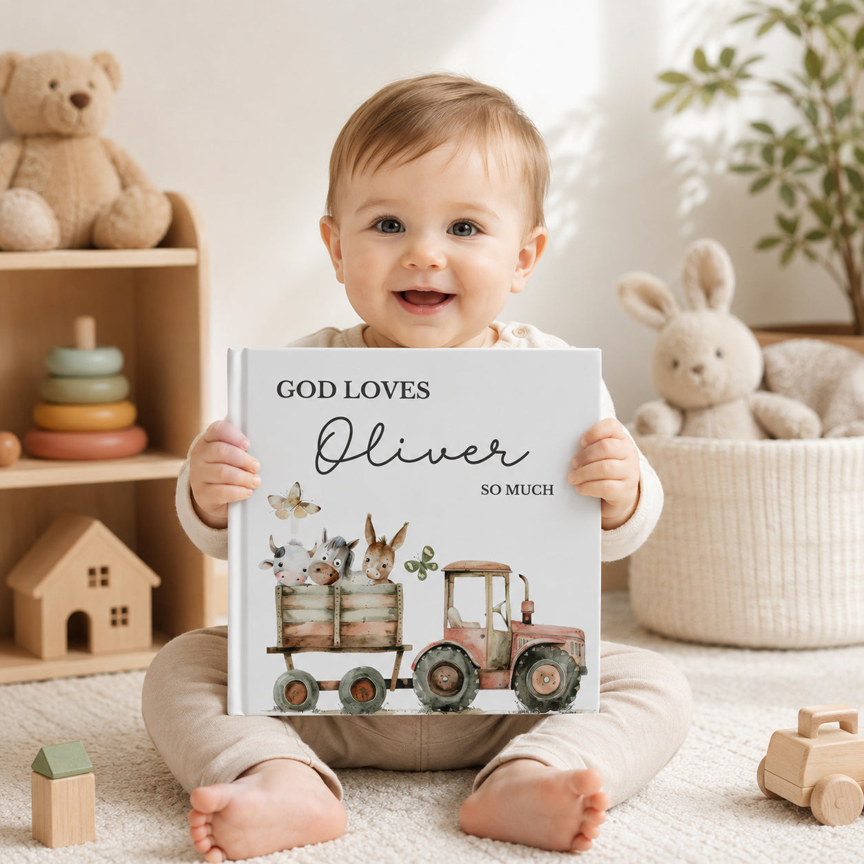 Personalized God Loves You So Much - Book With Name, Farm Book For Kid, Baptism Gift, Custom Bible Storybook For Toddlers, Baptism Gift for Boy or Girl, Bedtime Keepsake BOOK07