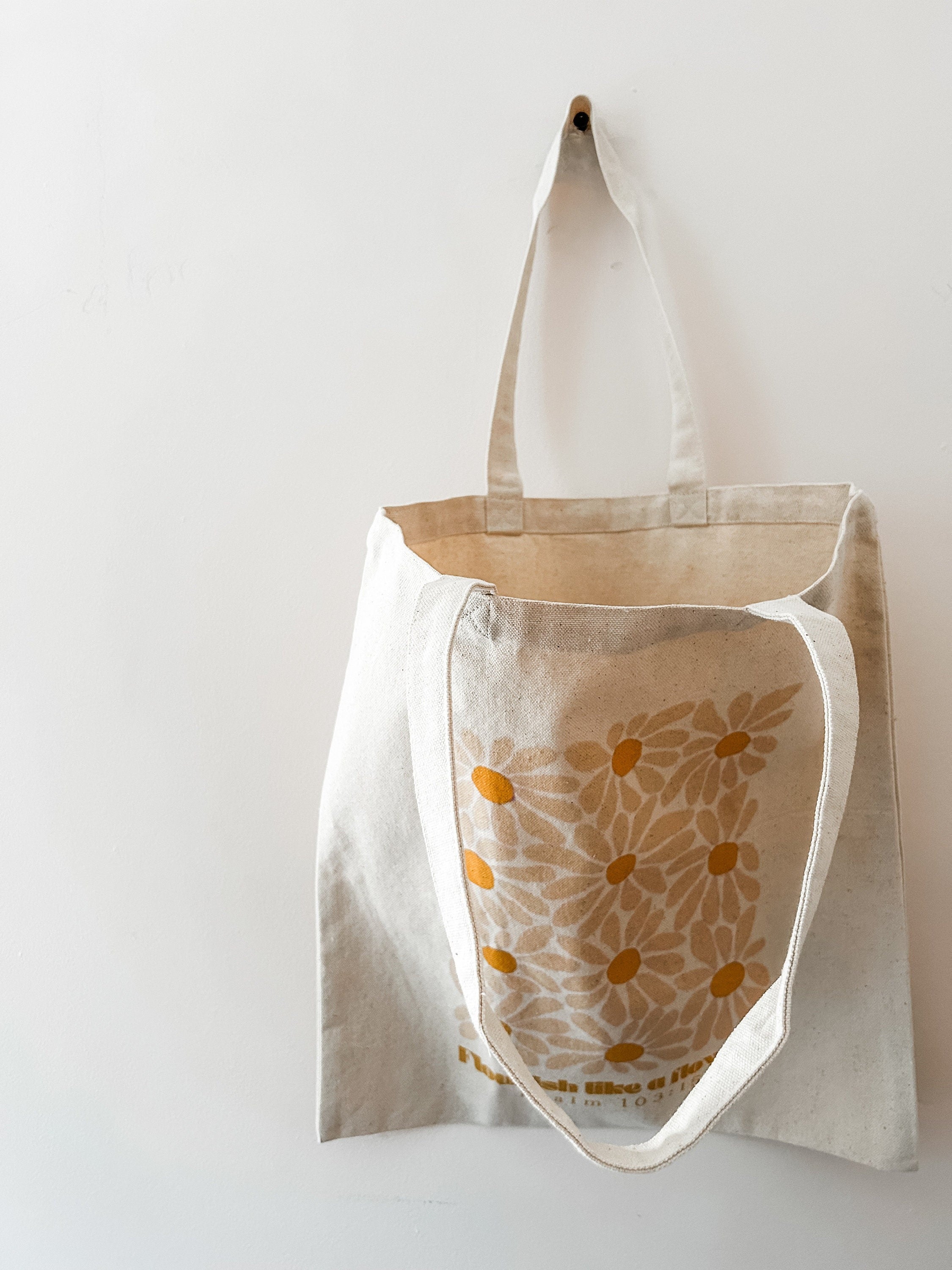 Flourish Like A Flower Psalm Tote Bag – Christian Canvas Bag – Bible Verse Tote – Faith-Based Gift – Religious Accessories – Christian Gift for Women TBLAF09