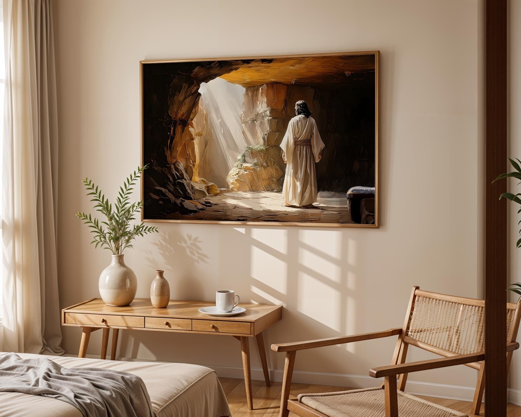 Empty Tomb Wall Art, LDS Easter Art Poster for Easter, Resurrection Scene Easter Morning Poster, Christian Wall Poster