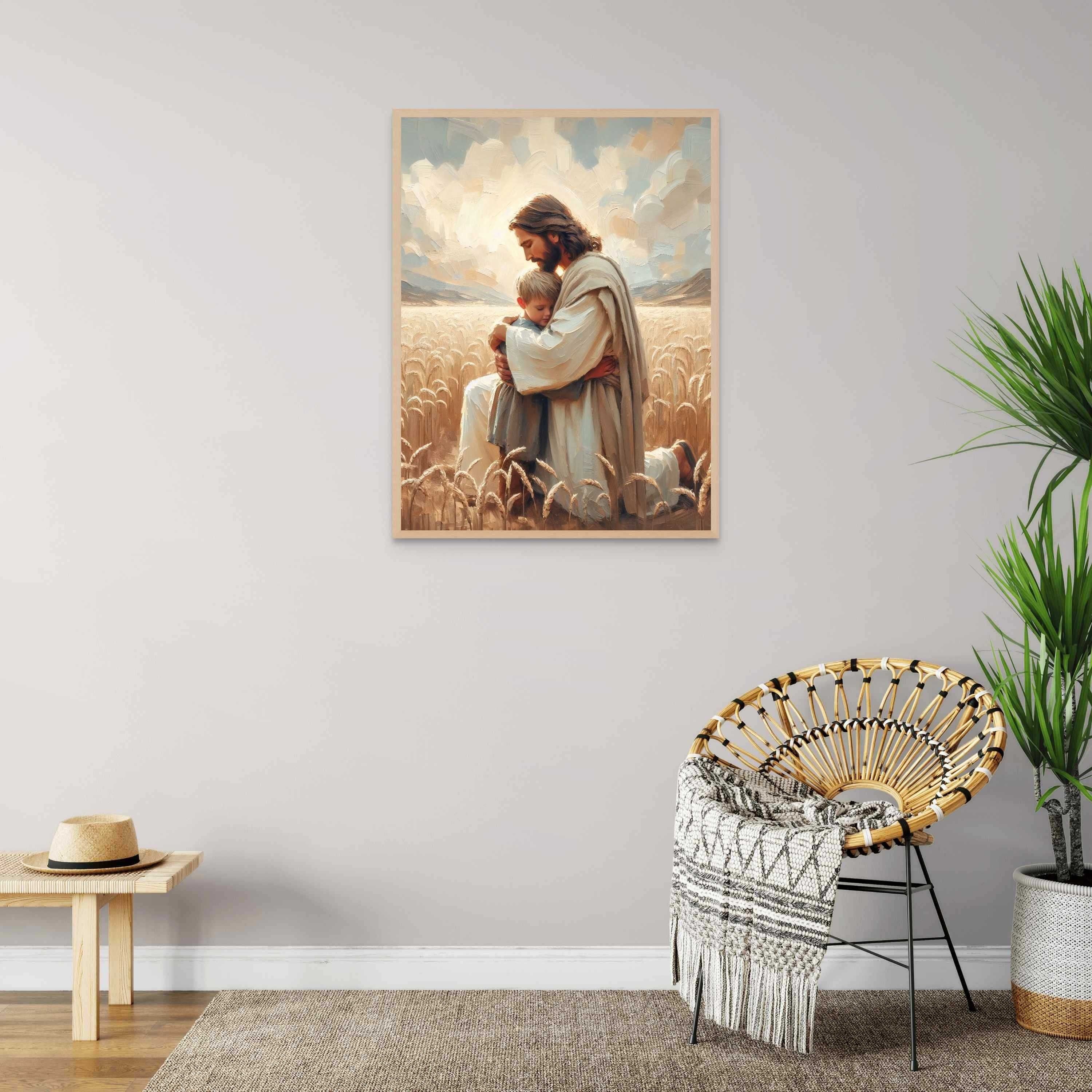 Loved By Jesus Poster, Jesus and Boy Poster, Christian Art for Kids, Jesus with Children Art, Bible Art Poster