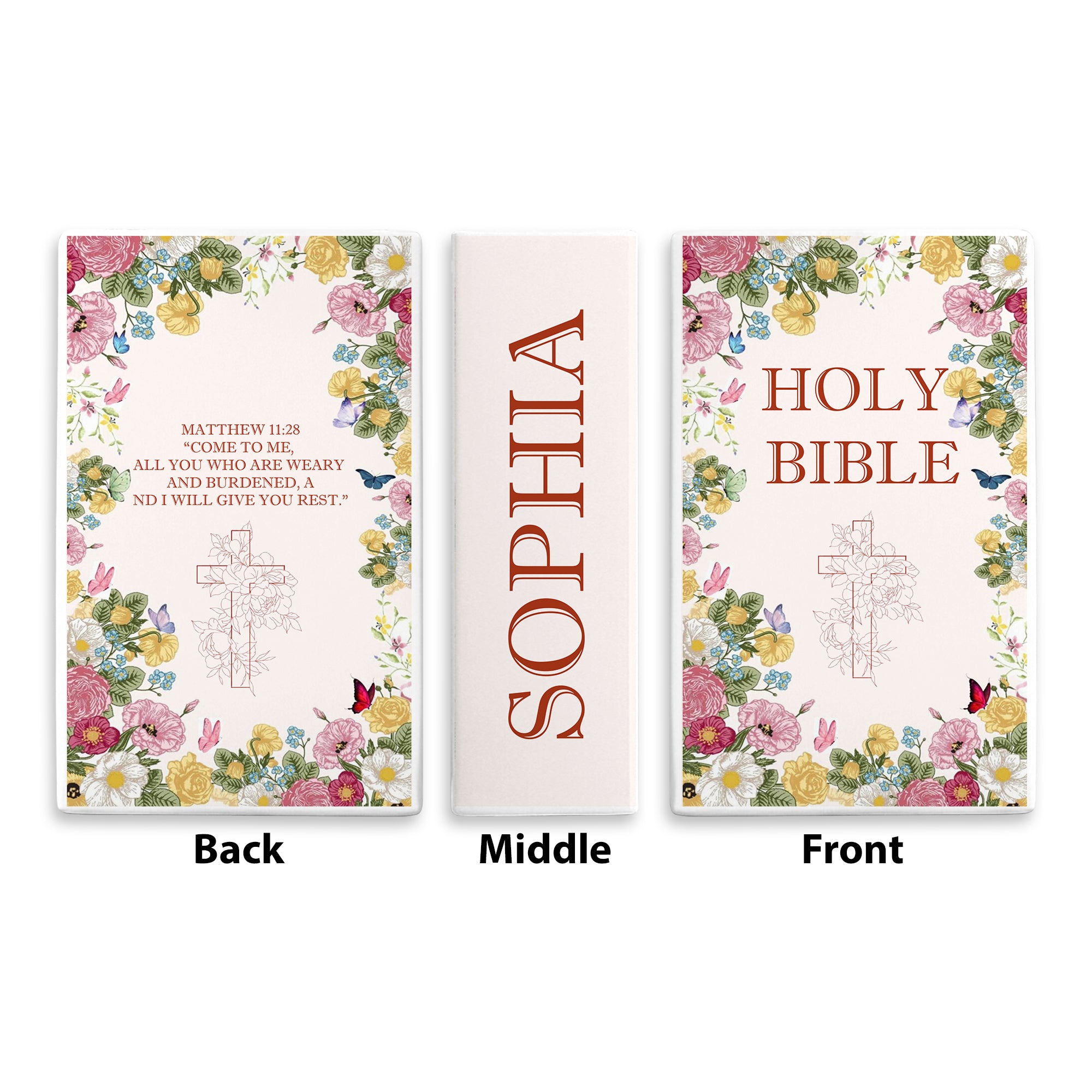 Personalized Christian Floral Book Vase, Custom Ceramic Holy Bible Book with Bible Verse, Gift for Girls & Teens CBLAF08