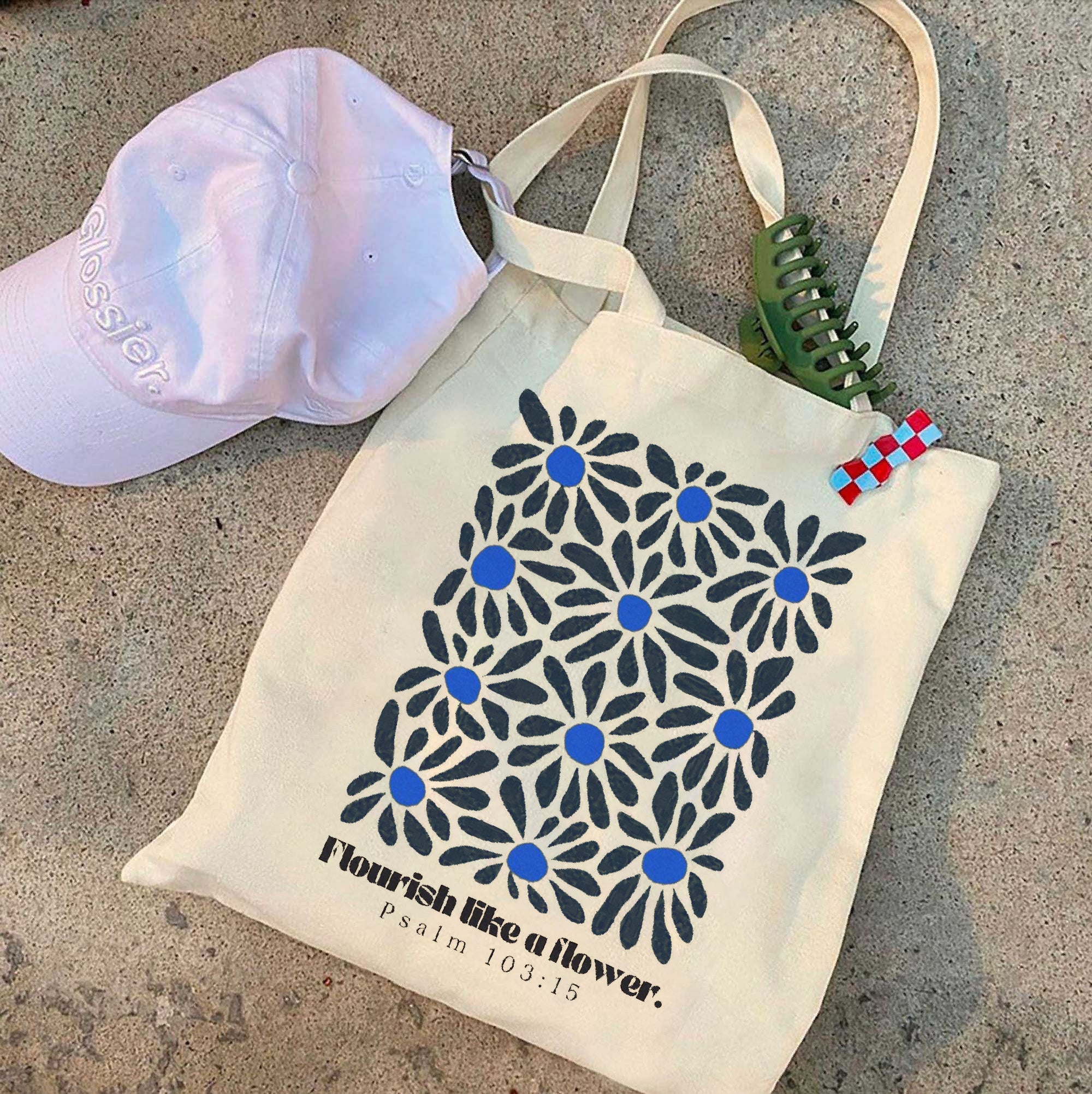 Flourish Like A Flower Psalm Tote Bag – Christian Canvas Bag – Bible Verse Tote – Faith-Based Gift – Religious Accessories – Christian Gift for Women TBLAF09