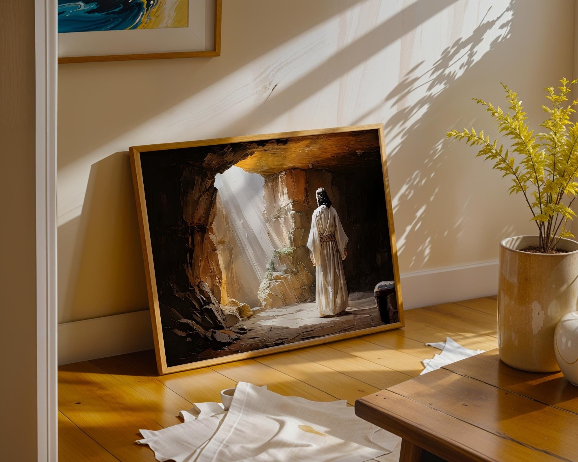 Empty Tomb Wall Art, LDS Easter Art Poster for Easter, Resurrection Scene Easter Morning Poster, Christian Wall Poster