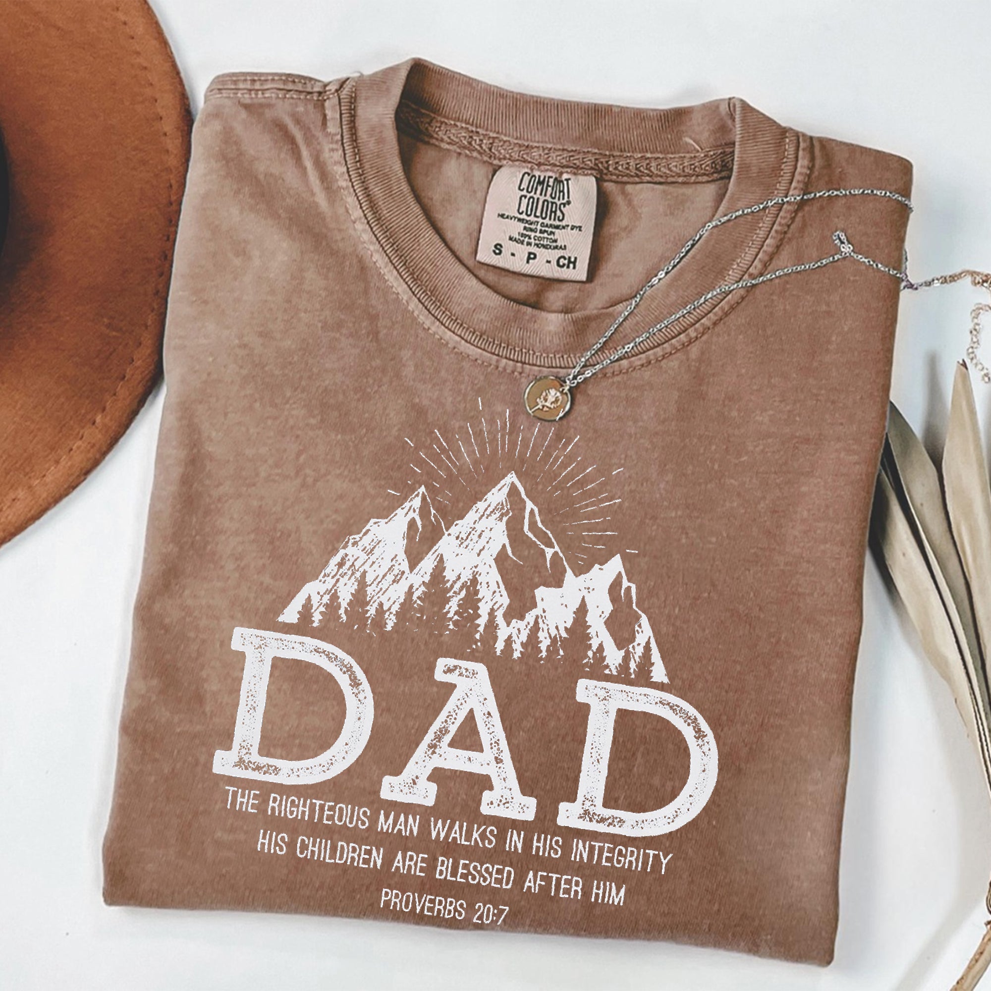 Christian Dad Comfort Colors Shirt, Christian Father’s Day Gift, Proverbs 20:7 Shirt for Dad, Mountain Shirt, Dad Birthday Gift