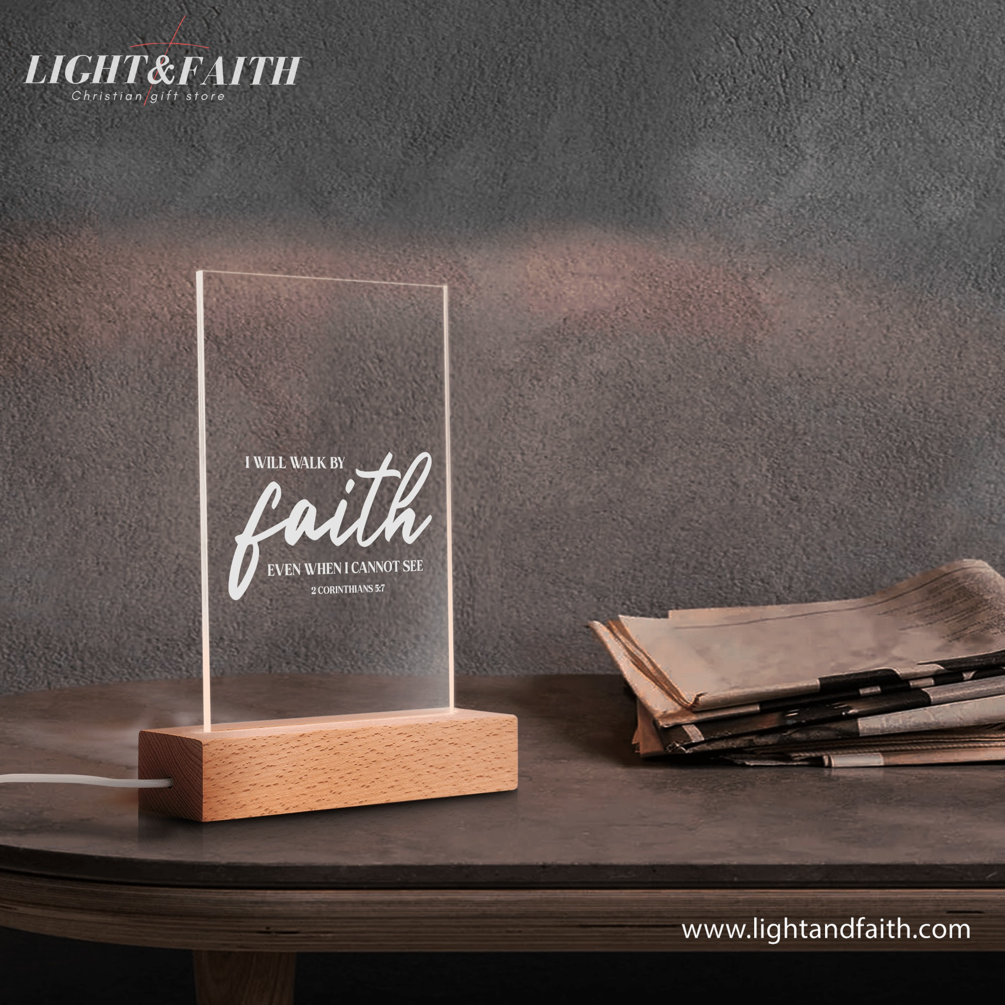 I Will Walk By Faith Even When I Cannot See LED Light, Christian Bible Verse Lamp, Christian Home Decor, Faith Based Decor, Religious LED Light.  NLLAF07