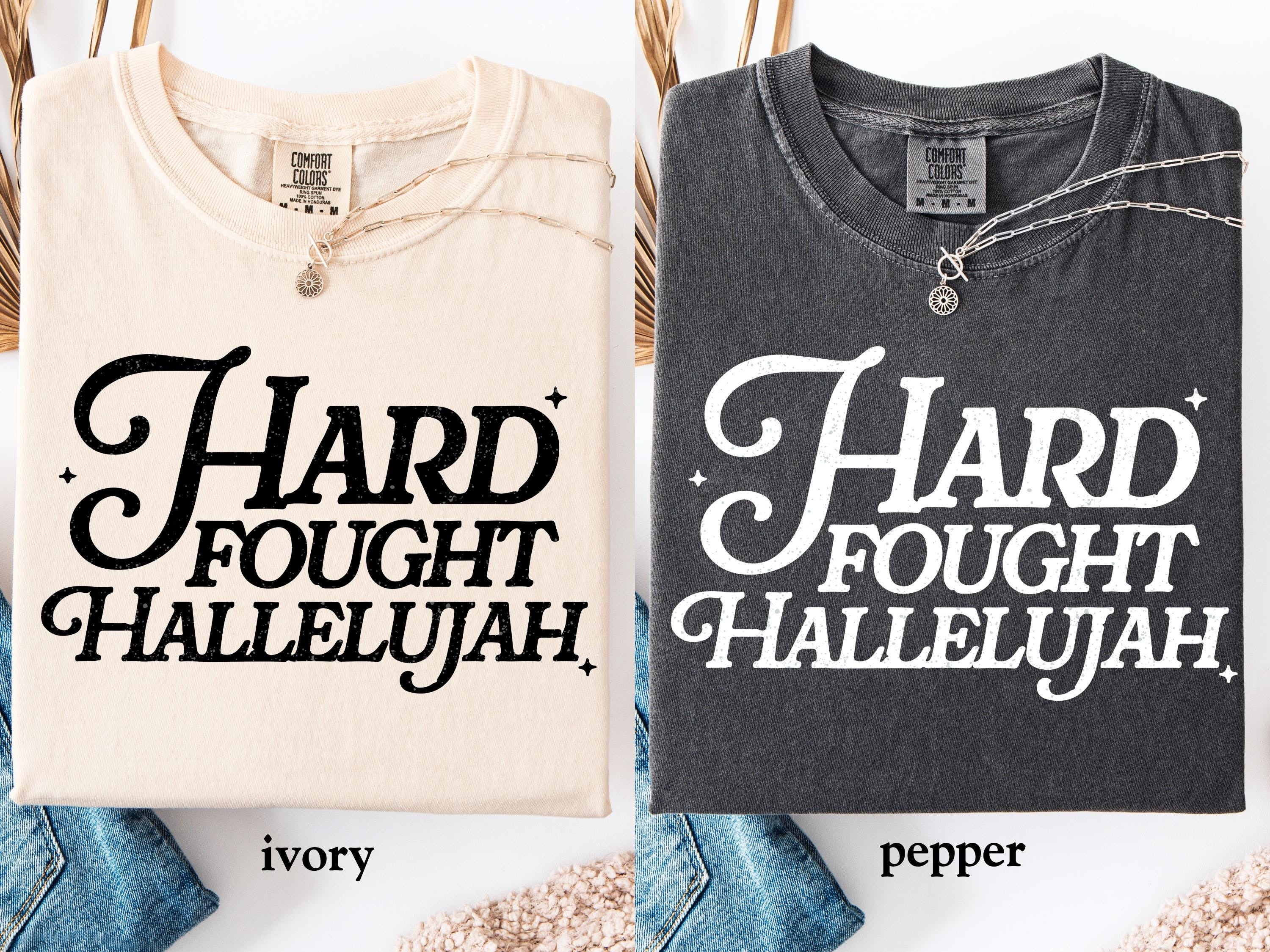 Comfort Color Shirts, Hard Fought Hallelujah Gift for Her, Retro Christian Gifts, Bible Verse Her Gifts, Religious Trendy Shirt Tees