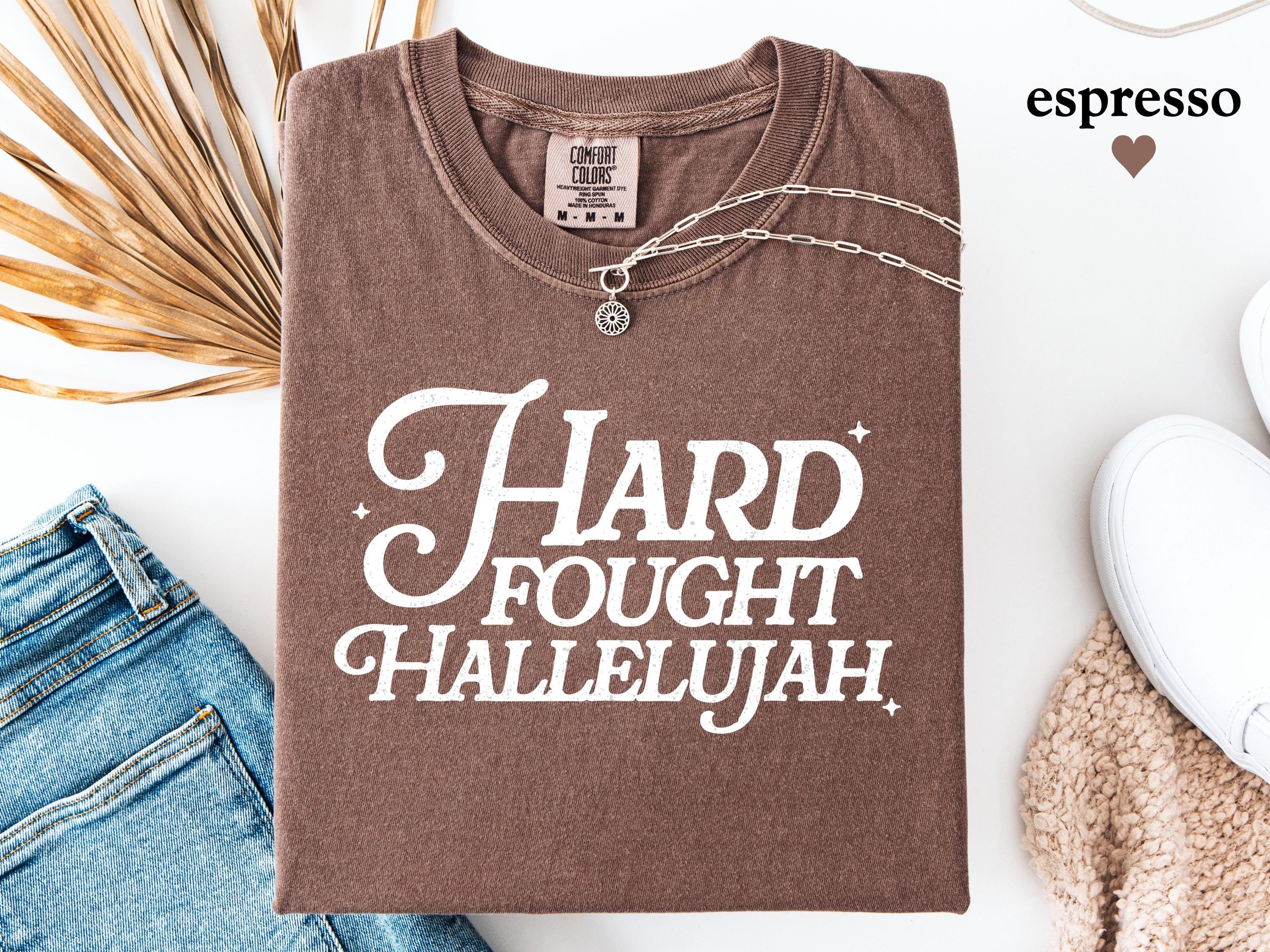 Comfort Color Shirts, Hard Fought Hallelujah Gift for Her, Retro Christian Gifts, Bible Verse Her Gifts, Religious Trendy Shirt Tees