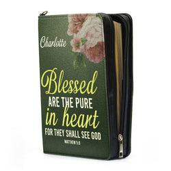 Blessed Are The Pure In Heart - Matthew 5:8, Spiritual Gifts Scripture For Church Members ,Christian Gift, Bible Covers Jesus Gifts, Personalized Zippered Bible Cover With Handle