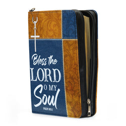 Bless The Lord O My Soul, Psalm 103:1 Leather Book Cover, Personalized Bible Cover With Handle ,Inspiration Gifts For Christian People, Christian Gift, Bible Covers Jesus Gifts