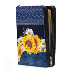 Faith Over Fear Leather Book Cover, Personalized Sunflower Bible Cover With Handle, Scripture Gifts For Christian Prayers, Christian Gift, Bible Covers Jesus Gifts