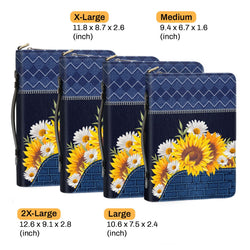 Faith Over Fear Leather Book Cover, Personalized Sunflower Bible Cover With Handle, Scripture Gifts For Christian Prayers, Christian Gift, Bible Covers Jesus Gifts