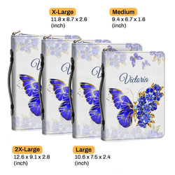 Colossians 3:23 - Butterfly And Flower Leather Book Cover, Christian Inspirational Gifts For Prayers ,Personalized Zippered Bible Cover With Handle