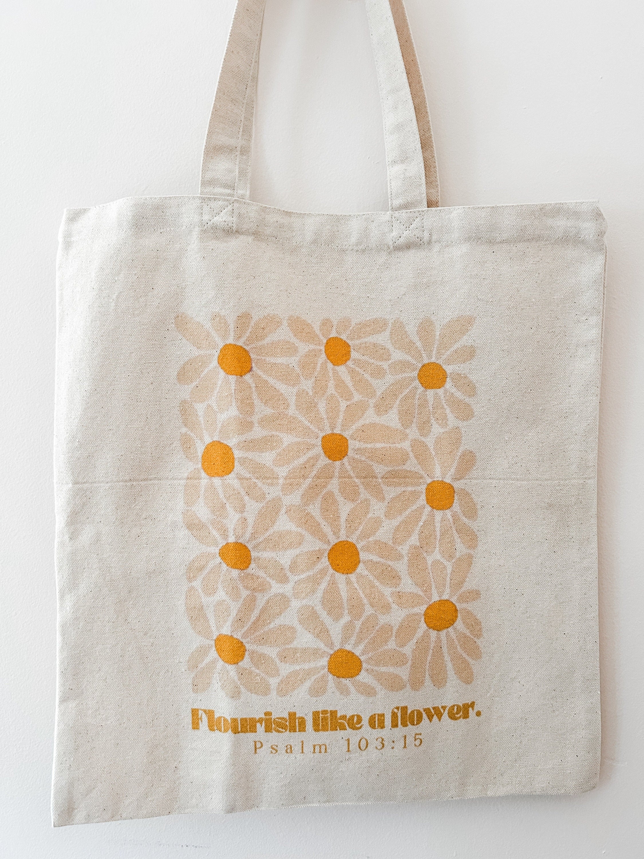 Flourish Like A Flower Psalm Tote Bag – Christian Canvas Bag – Bible Verse Tote – Faith-Based Gift – Religious Accessories – Christian Gift for Women TBLAF09