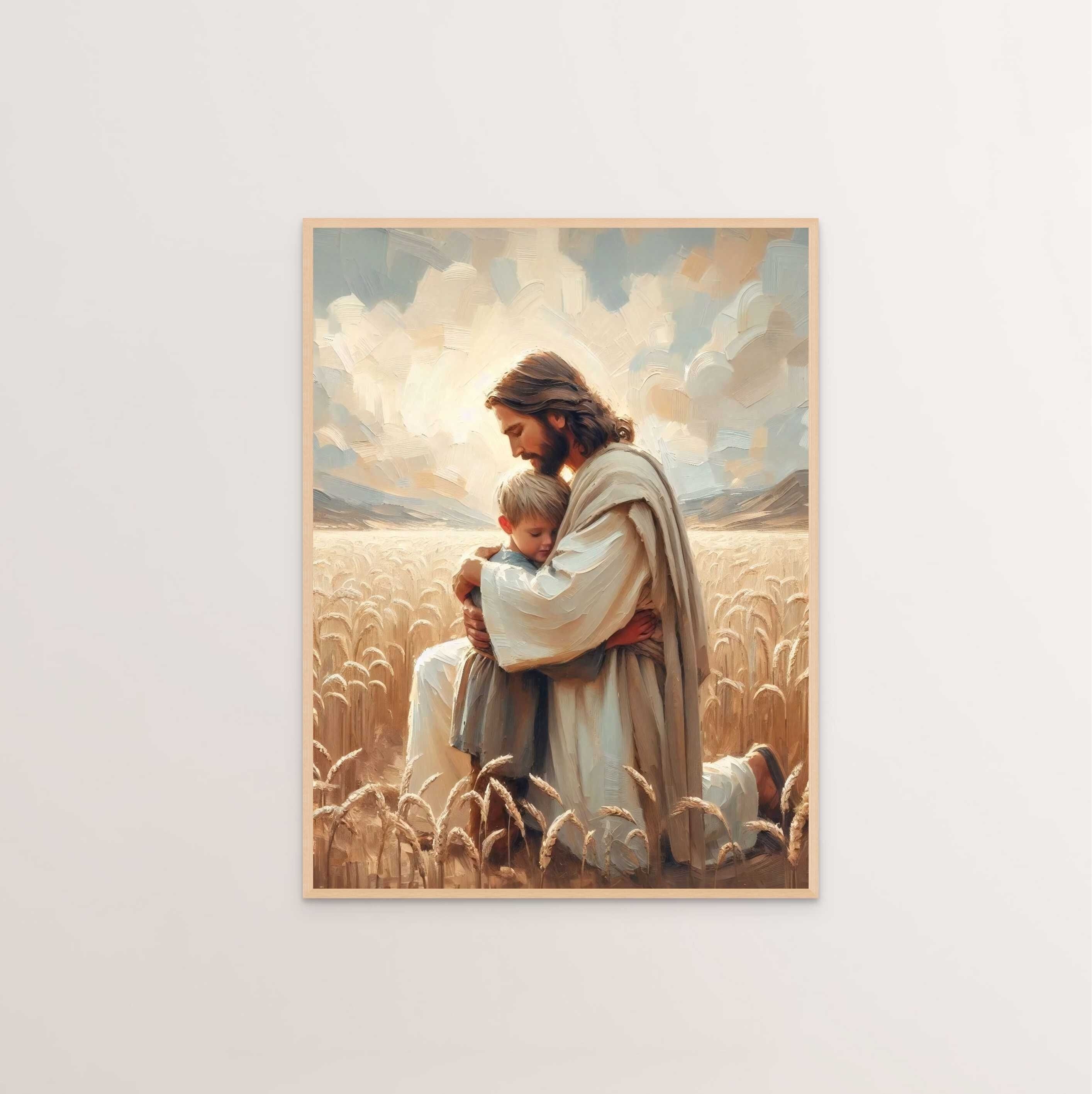 Loved By Jesus Poster, Jesus and Boy Poster, Christian Art for Kids, Jesus with Children Art, Bible Art Poster