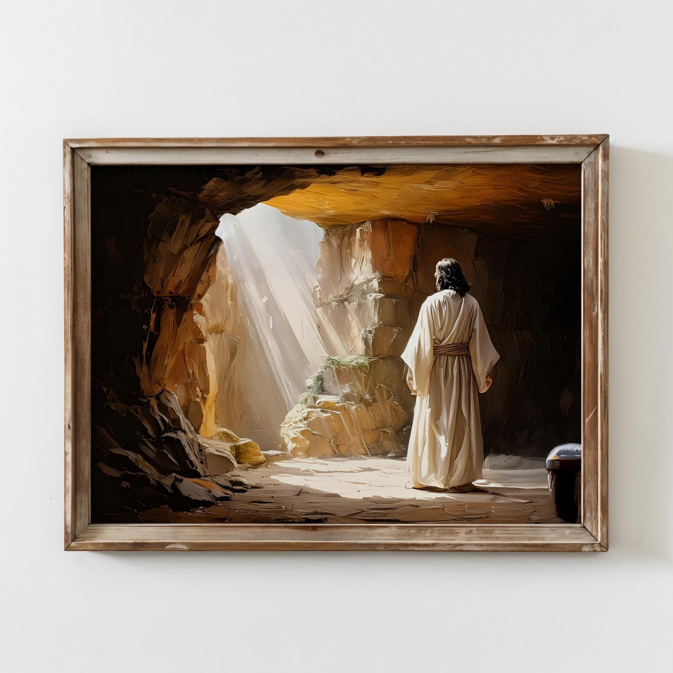 Empty Tomb Wall Art, LDS Easter Art Poster for Easter, Resurrection Scene Easter Morning Poster, Christian Wall Poster