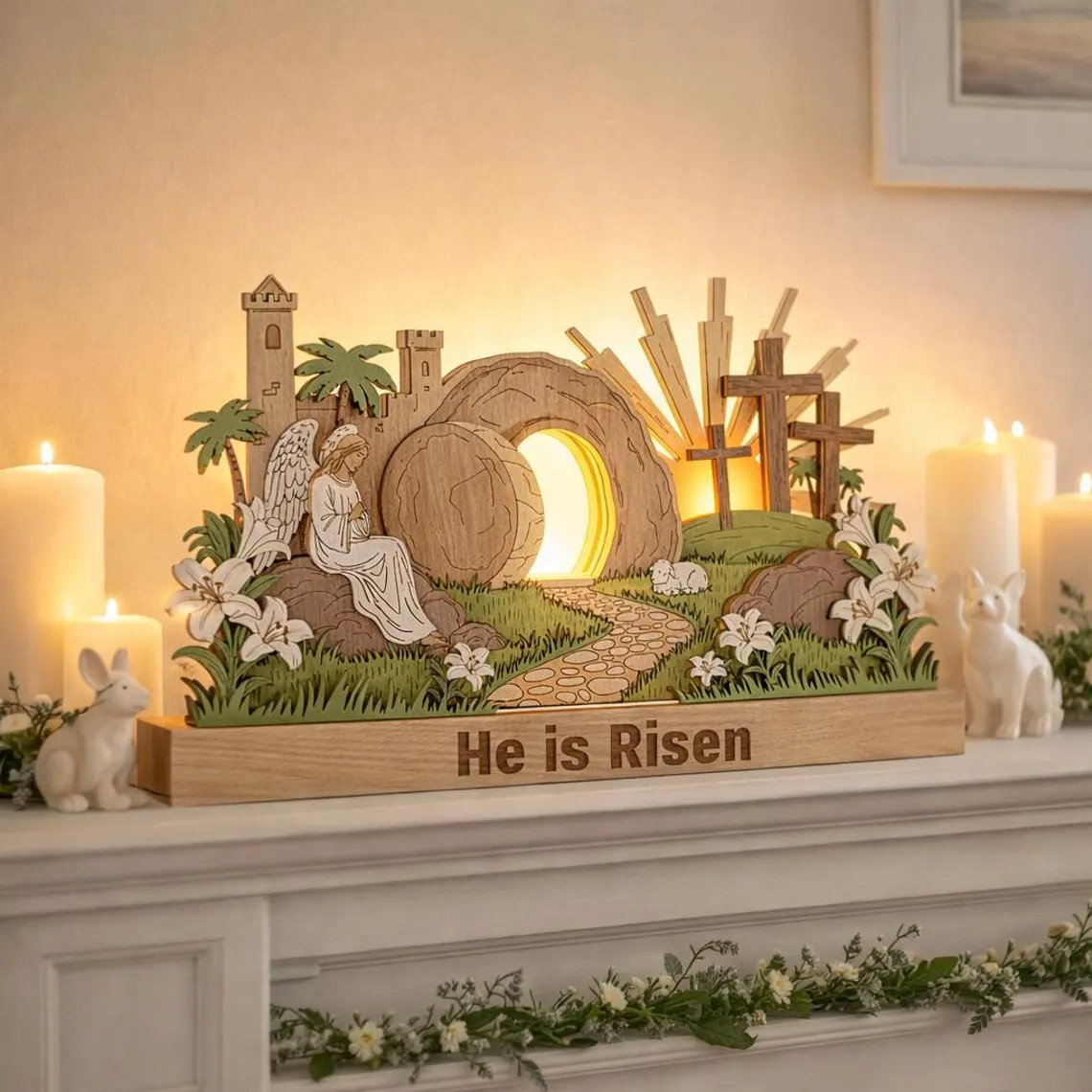 He Is Risen Easter Decor, 3D Empty Tomb Scene, Christian Tabletop Display, Religious Home Accent, Faith Gift