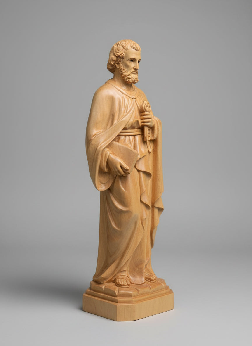 Saint Peter Wooden Statue, St. Peter Apostle Wood Carving, Handmade Catholic Saint Sculpture, Christian Religious Home Decor