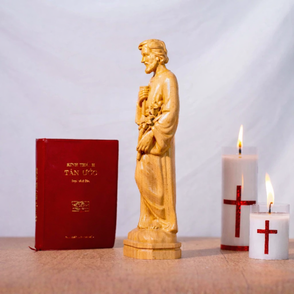 Saint Joseph the Worker Wooden Statue, Catholic Beech Wood Figurine 15cm 20cm, Religious Home Altar Decor, Christian Devotional Statue, Catholic Gift