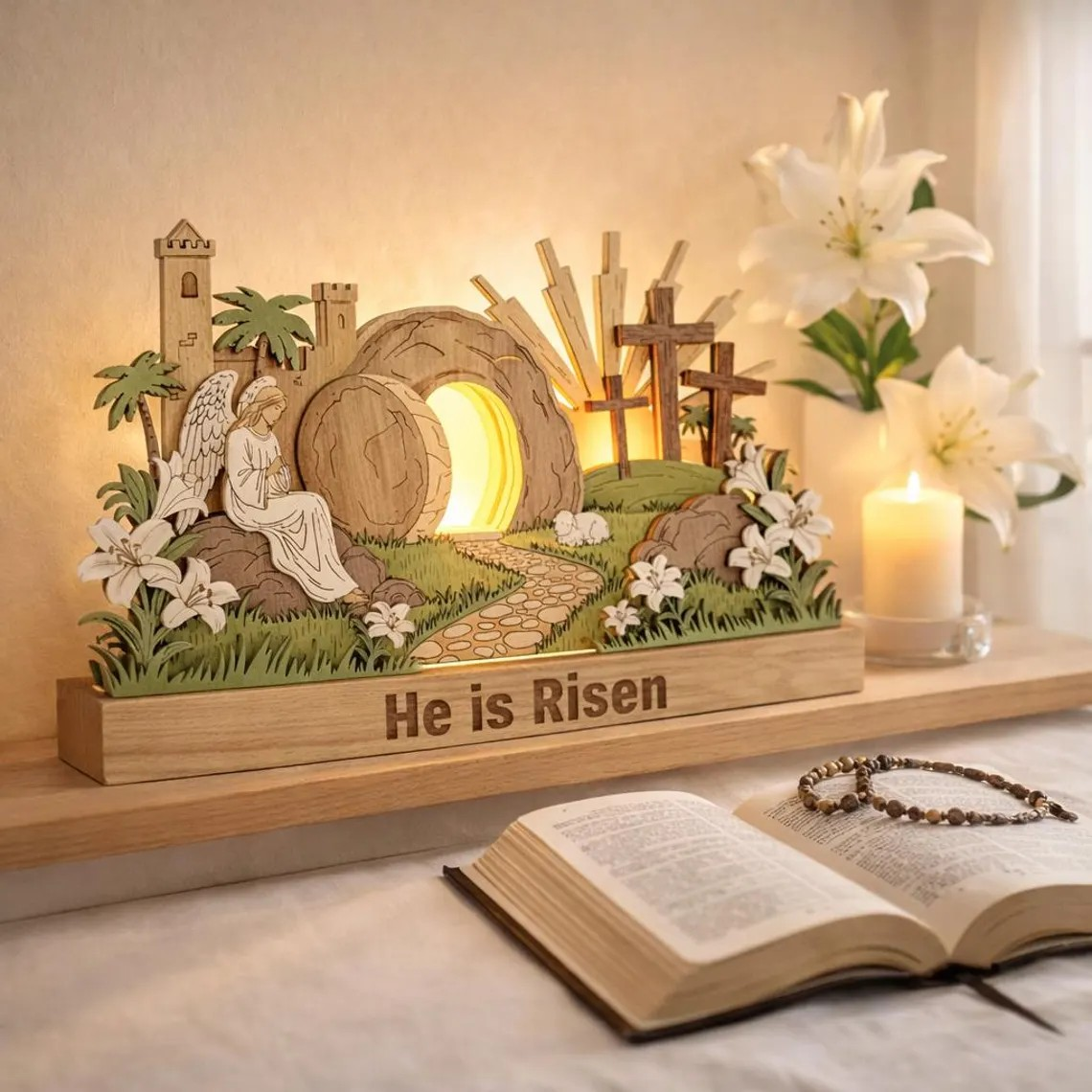 He Is Risen Easter Decor, 3D Empty Tomb Scene, Christian Tabletop Display, Religious Home Accent, Faith Gift